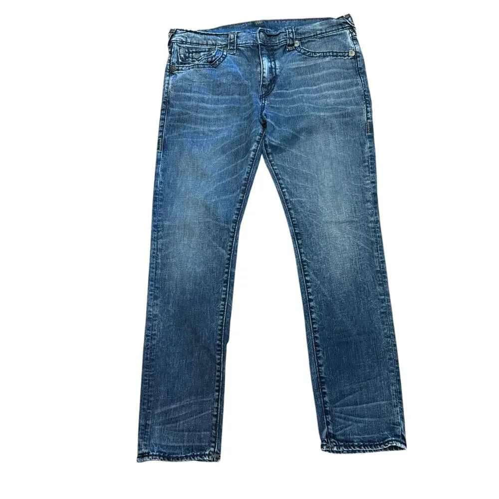 True Religion Geno Relaxed Slim Men's 38 x 33 Medium Blue Straight Jeans